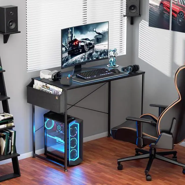 Alt view image 4 of 7 - Writing Computer Desk 40", Simple Home Office Gaming Desk with Storage Bag, Space Saving Table - Black