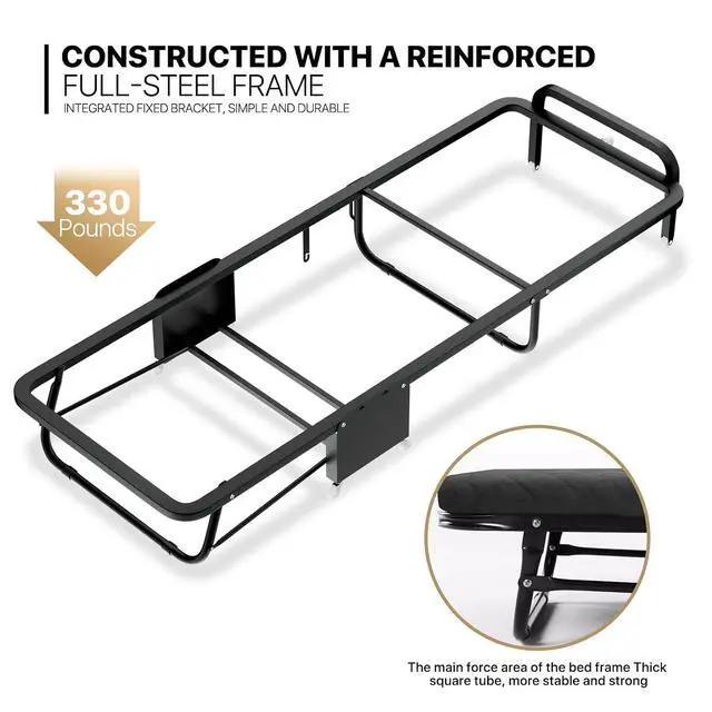 Alt view image 6 of 7 - Rollaway Bed for Adults, 71 X 26 Portable and Foldable Guest Bed with Mattress Load up to 330 Lbs, Space Saving Fold up Bed for Easy Storage, Black