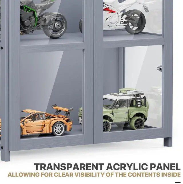 Alt view image 5 of 7 - 5 Tier Curio Display Cabinet with Acrylic Doors, 64" Large Capacity Storage Cabinet Collectibles Toy Showcase for Living Room, Gray