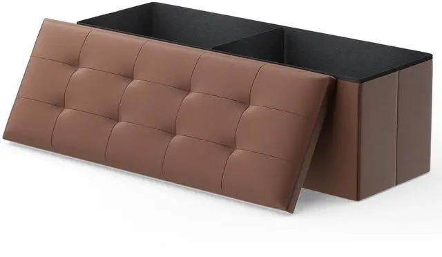 Main image of 43 Inch Storage Ottoman Bench, 34 Gal. Folding Ottoman Footrest, End of Bed Bench, Rectangle Foot Stool, Supports 600 lbs, for Bedroom, Living Room, Entryway, Hallway, Brown