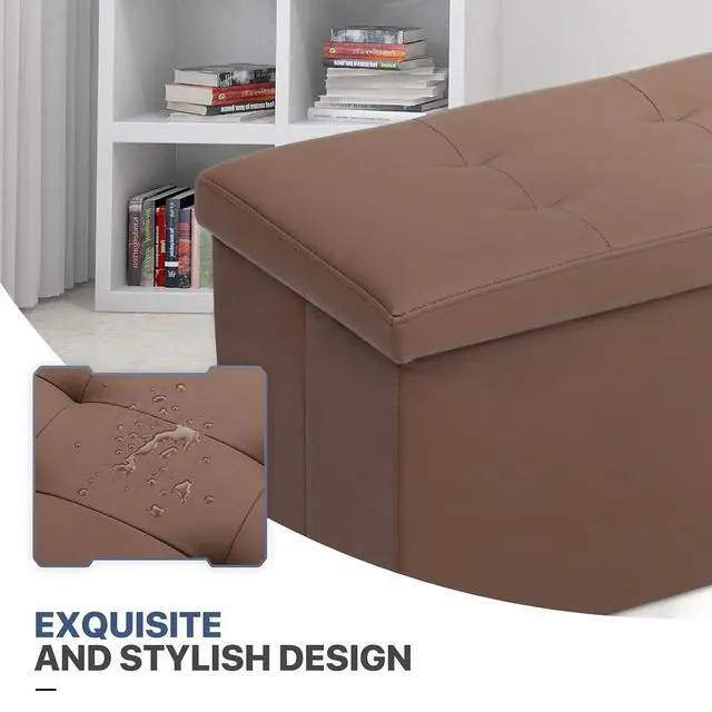 Alt view image 7 of 7 - 43 Inch Storage Ottoman Bench, 34 Gal. Folding Ottoman Footrest, End of Bed Bench, Rectangle Foot Stool, Supports 600 lbs, for Bedroom, Living Room, Entryway, Hallway, Brown