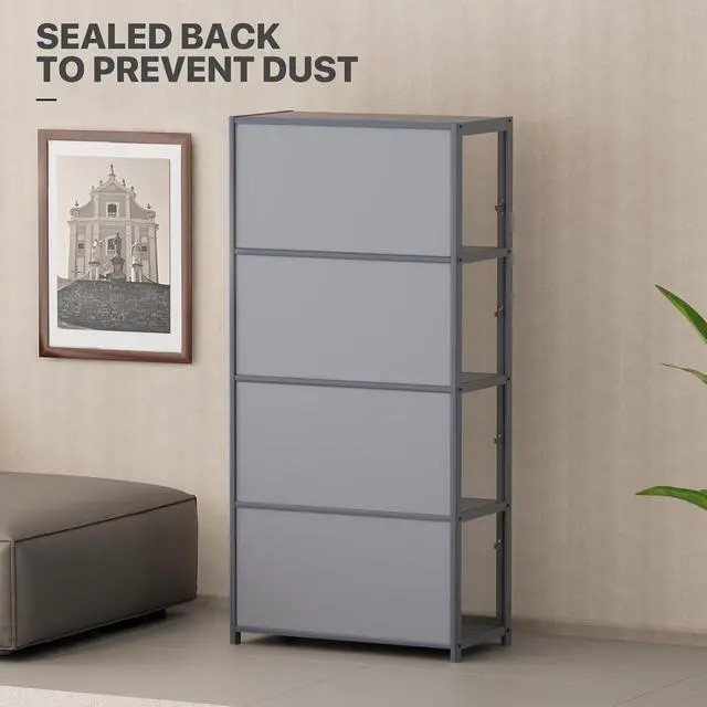 Alt view image 7 of 7 - 4 Tier Curio Display Cabinet with Acrylic Doors, 52" Large Capacity Storage Cabinet Collectibles Toy Showcase for Living Room, Gray