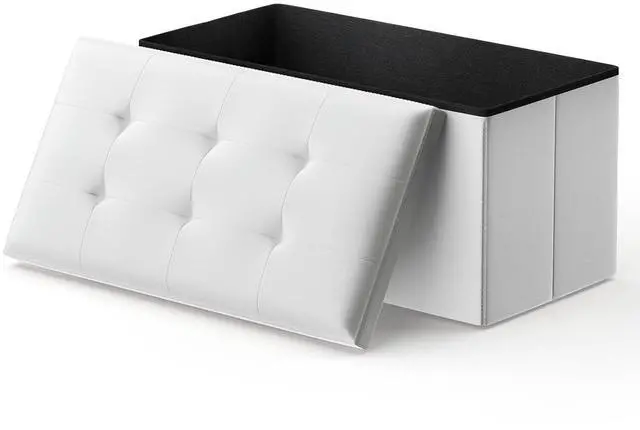 Main image of 30 Inch Storage Ottoman Bench, 24 Gal. Folding Ottoman Footrest, End of Bed Bench, Rectangle Foot Stool, Supports 600 lbs, for Bedroom, Living Room, Entryway, Hallway, White