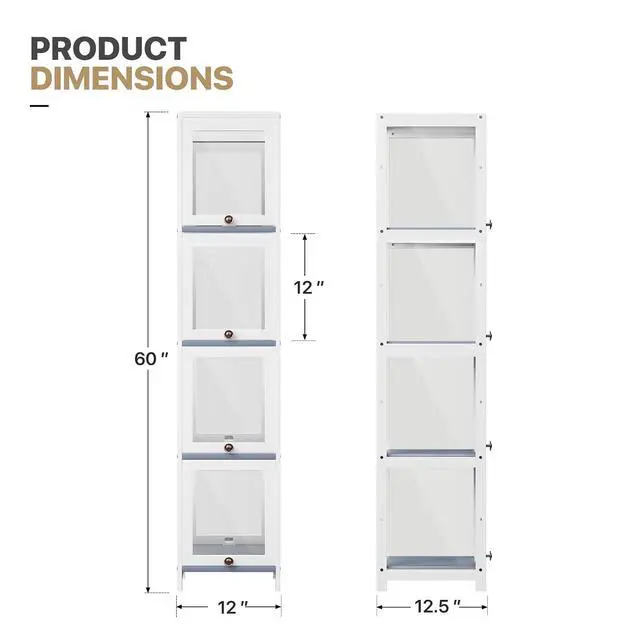 Alt view image 3 of 7 - 60" Tall Slim Narrow Clear Display Cabinet with Acrylic Door Curio Cabinet Display Case Corner Shelves Collection Display Case, White