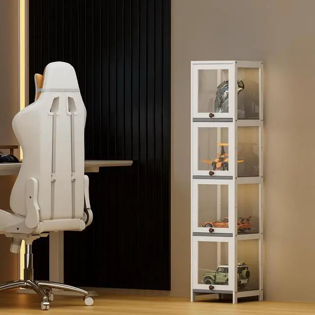Alt view image 2 of 7 - 60" Tall Slim Narrow Clear Display Cabinet with Acrylic Door Curio Cabinet Display Case Corner Shelves Collection Display Case, White