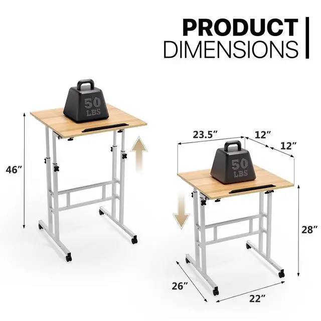 Alt view image 3 of 7 - Mobile Standing Desk with 2 Platforms Adjustable Computer Laptop Desk Home Office Workstation Rolling Table Cart for Standing or Sitting, Natural