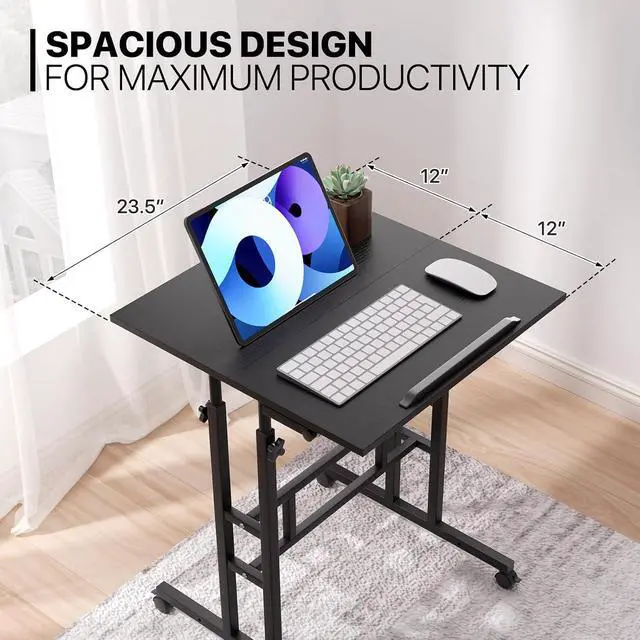 Alt view image 5 of 7 - Mobile Desk Workstation Height Adjustable Rolling Laptop Stand Table with Wheels for Home Office Laptop Cart, Computer Desk, Black