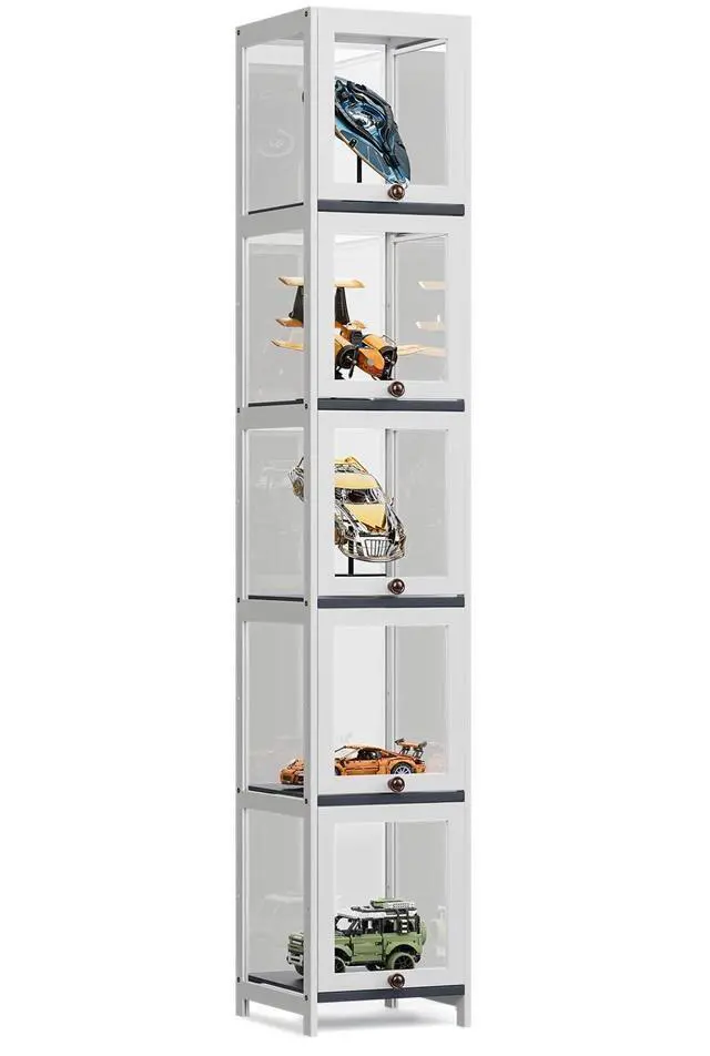 Main image of 68" Tall Slim Narrow Clear Acrylic Door Curio Cabinet Display Case with Corner Shelves, White