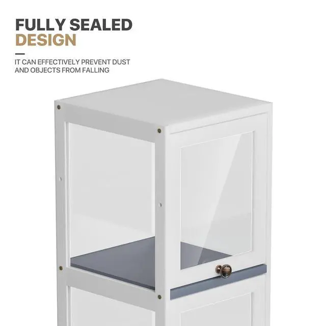 Alt view image 6 of 7 - 60" Tall Slim Narrow Clear Display Cabinet with Acrylic Door Curio Cabinet Display Case Corner Shelves Collection Display Case, White