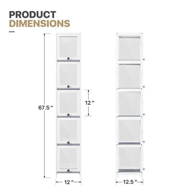 Alt view image 3 of 7 - 68" Tall Slim Narrow Clear Acrylic Door Curio Cabinet Display Case with Corner Shelves, White