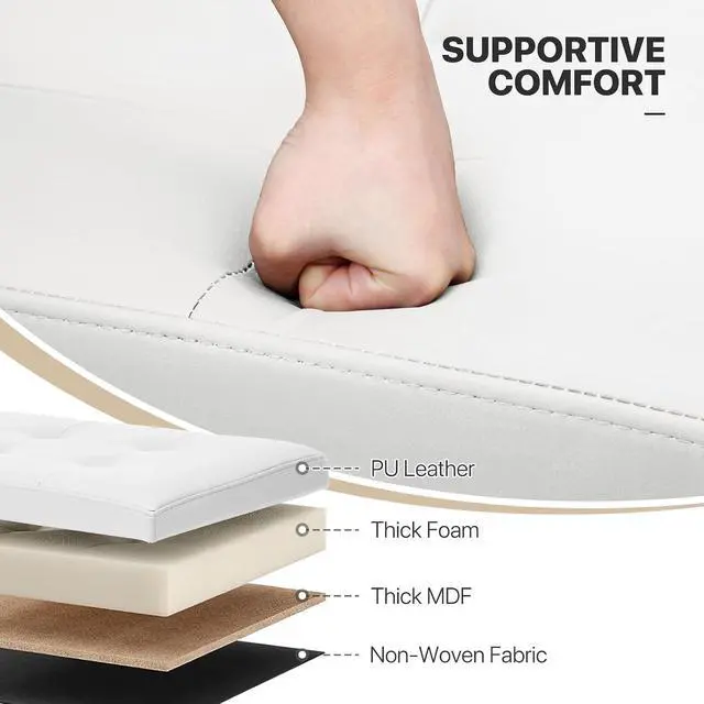 Alt view image 6 of 7 - 30 Inch Storage Ottoman Bench, 24 Gal. Folding Ottoman Footrest, End of Bed Bench, Rectangle Foot Stool, Supports 600 lbs, for Bedroom, Living Room, Entryway, Hallway, White