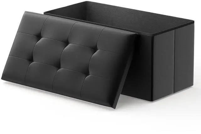 Main image of 30 Inch Storage Ottoman Bench, 24 Gal. Folding Ottoman Footrest, End of Bed Bench, Rectangle Foot Stool, Supports 600 lbs, for Bedroom, Living Room, Entryway, Hallway, Black