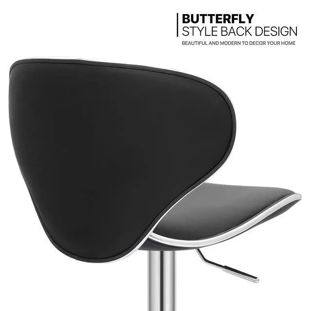 Alt view image 6 of 7 - Bar Stools Set of 2, Modern Black PU Leather Adjustable Counter Height Barstool Backrest and Footrest for Bar, Kitchen, Dining, Living Room, and Bistro Pub, 250 lbs Capacity