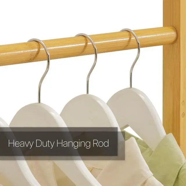 Alt view image 4 of 7 - Bamboo Coat Rack with 5-Tier Storage Shelves Trapezoid Freestanding Garment Rack Clothes Hanging Rack Stand for Bedroom Living Room, Natural