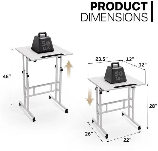 Alt view image 3 of 7 - Mobile Stand Up Desk Height Adjustable Computer Standing Rolling Laptop Cart Table with 2 Platforms for Home Office Classroom with Wheels, White