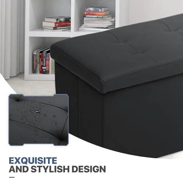 Alt view image 7 of 7 - 30 Inch Storage Ottoman Bench, 24 Gal. Folding Ottoman Footrest, End of Bed Bench, Rectangle Foot Stool, Supports 600 lbs, for Bedroom, Living Room, Entryway, Hallway, Black