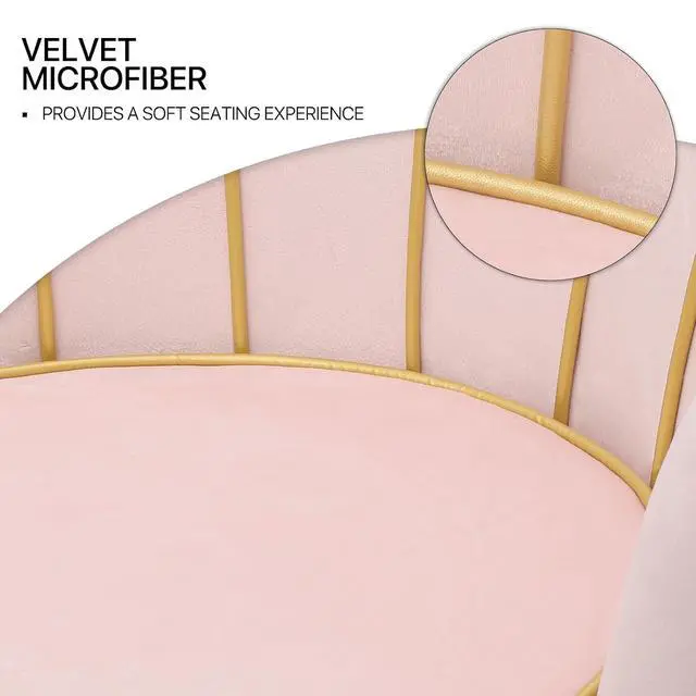 Alt view image 5 of 7 - Upholstered Velvet Chair for Bedroom Makeup Room, Light Pink Shell Chair Mid-Century Modern Leisure Guest Chair for Living Room with Cushion and Metal Legs, Retro Arm Chair, 250 lbs Capacity