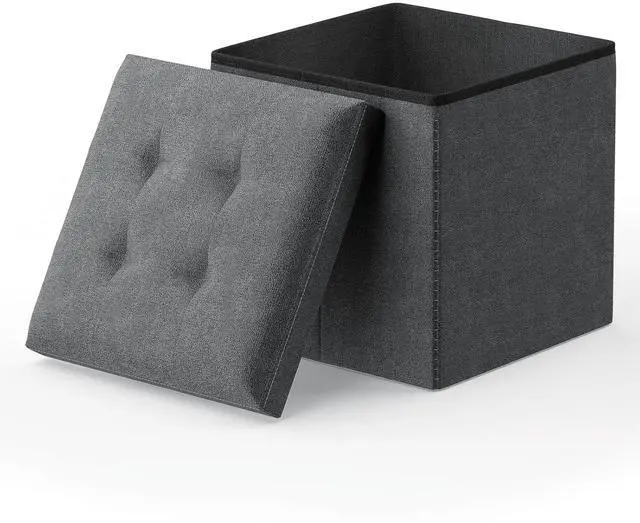 Main image of 15 Inches Storage Ottoman Cube, Folding Square Foot Rest Stool, Small Ottoman Footrest with Storage for Living Room, Bedroom, Entryway, Dark Gray