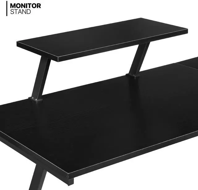 Alt view image 5 of 7 - L Shaped Gaming Desk Computer Corner Table with Metal Frame, L Desk Workstation for Home Office, Space-Saving, Black