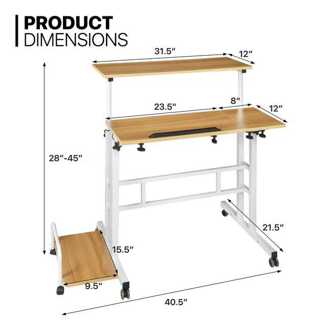 Alt view image 3 of 7 - Mobile Standing Laptop Desk Rolling Laptop Workstation on Wheels Adjustable Height Computer Desk for Home Office Laptop Workstation with Side Storage, White, Natural
