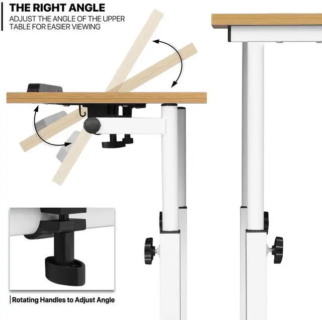 Alt view image 5 of 7 - Mobile Standing Laptop Desk Rolling Laptop Workstation on Wheels Adjustable Height Computer Desk for Home Office Laptop Workstation with Side Storage, White, Natural
