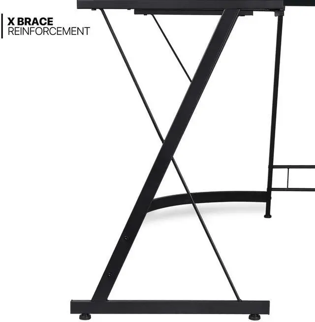 Alt view image 6 of 7 - L Shaped Gaming Desk Computer Corner Table with Metal Frame, L Desk Workstation for Home Office, Space-Saving, Black
