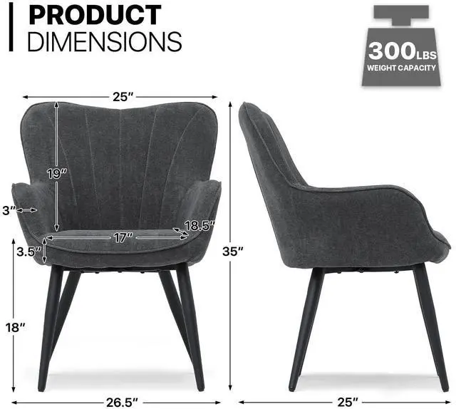 Alt view image 2 of 7 - Accent Chair, Elegant Modern Armchair, Upholstered Vanity Chair with Metal Legs and High Back, Comfy Reading Chair for Living Room Bedroom Office, Lava Gray