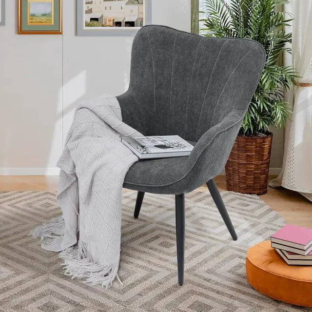 Main image of Accent Chair, Elegant Modern Armchair, Upholstered Vanity Chair with Metal Legs and High Back, Comfy Reading Chair for Living Room Bedroom Office, Lava Gray
