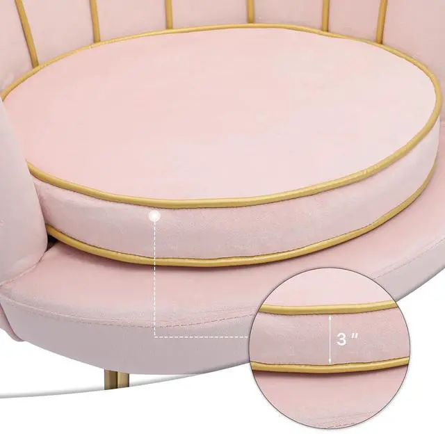 Alt view image 6 of 7 - Upholstered Velvet Chair for Bedroom Makeup Room, Light Pink Shell Chair Mid-Century Modern Leisure Guest Chair for Living Room with Cushion and Metal Legs, Retro Arm Chair, 250 lbs Capacity