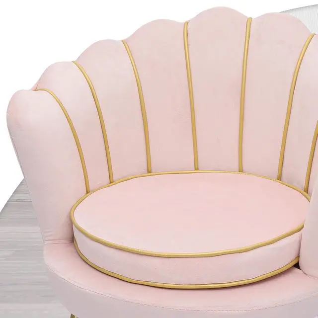 Alt view image 7 of 7 - Upholstered Velvet Chair for Bedroom Makeup Room, Light Pink Shell Chair Mid-Century Modern Leisure Guest Chair for Living Room with Cushion and Metal Legs, Retro Arm Chair, 250 lbs Capacity