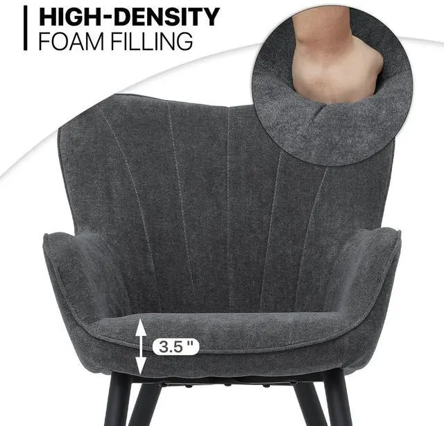 Alt view image 6 of 7 - Accent Chair, Elegant Modern Armchair, Upholstered Vanity Chair with Metal Legs and High Back, Comfy Reading Chair for Living Room Bedroom Office, Lava Gray