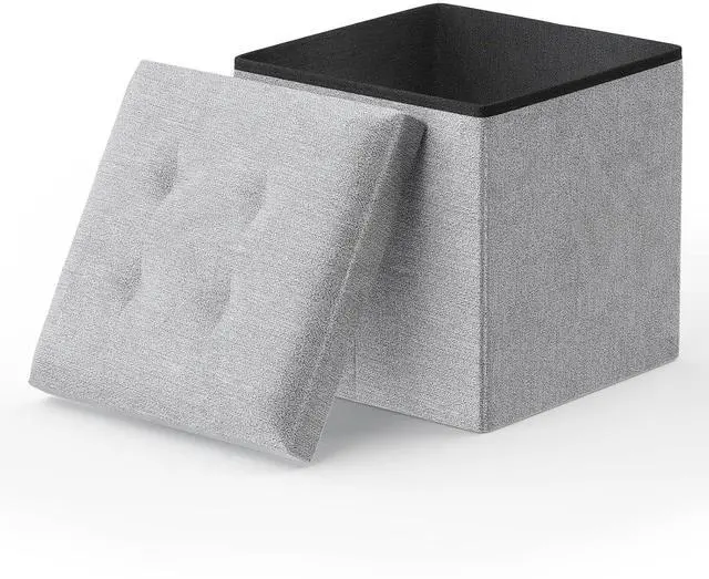 Main image of 15 Inches Storage Ottoman Cube, Folding Square Foot Rest Stool, Small Ottoman Footrest with Storage for Living Room, Bedroom, Entryway, Light Gray