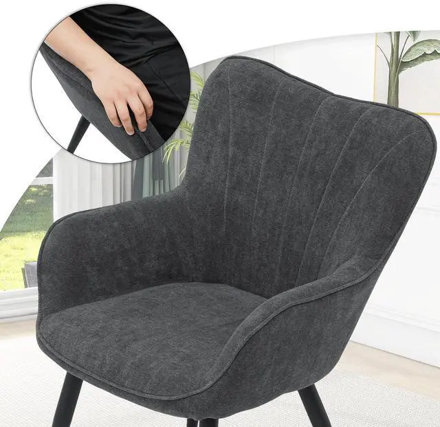 Alt view image 7 of 7 - Accent Chair, Elegant Modern Armchair, Upholstered Vanity Chair with Metal Legs and High Back, Comfy Reading Chair for Living Room Bedroom Office, Lava Gray