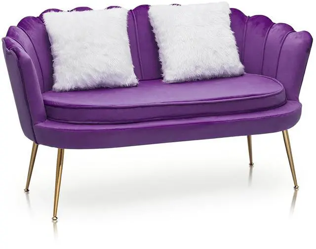 Main image of 52" Purple Velvet Loveseat Sofa with 2 Pillows, Modern 2-Seater Sofa Upholstered Tufted Love Seat Couch with Golden Metal Legs for Living Room Conference Room, 300 Lbs Capacity