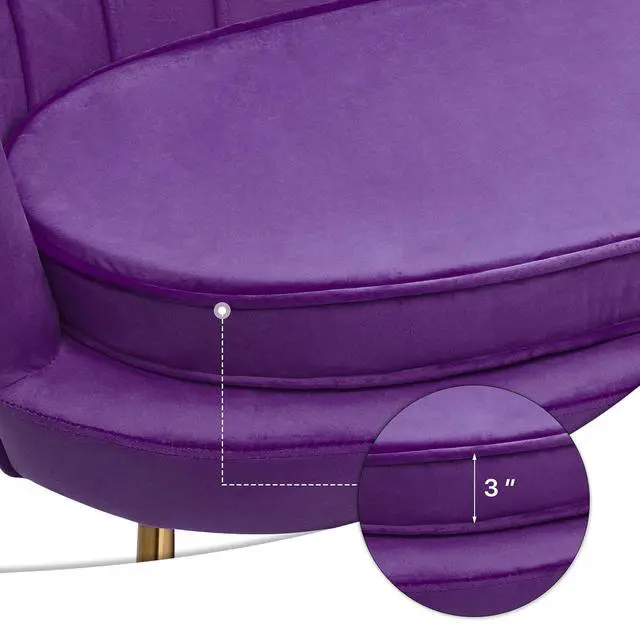 Alt view image 6 of 7 - 52" Purple Velvet Loveseat Sofa with 2 Pillows, Modern 2-Seater Sofa Upholstered Tufted Love Seat Couch with Golden Metal Legs for Living Room Conference Room, 300 Lbs Capacity