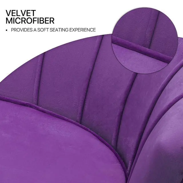 Alt view image 5 of 7 - 52" Purple Velvet Loveseat Sofa with 2 Pillows, Modern 2-Seater Sofa Upholstered Tufted Love Seat Couch with Golden Metal Legs for Living Room Conference Room, 300 Lbs Capacity