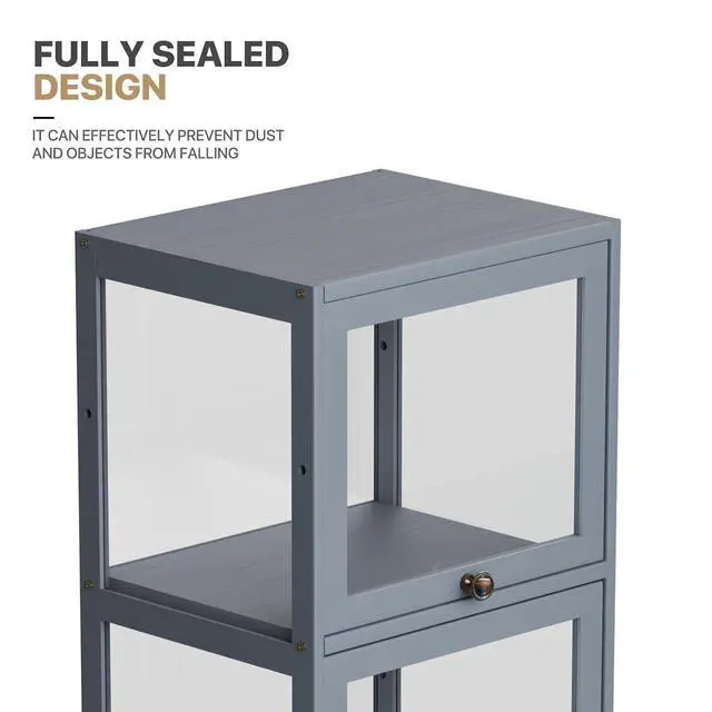 Alt view image 6 of 7 - 68" Tall Slim Narrow Clear Acrylic Door Curio Cabinet Display Case with Corner Shelves, Gray