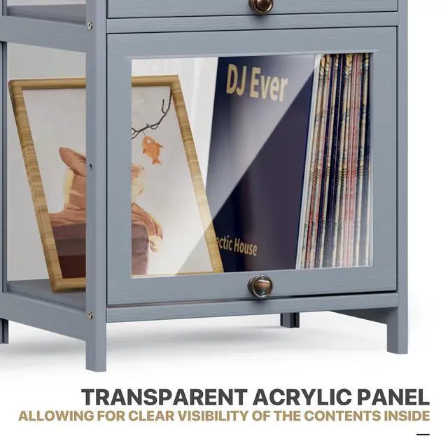 Alt view image 5 of 7 - 68" Tall Slim Narrow Clear Acrylic Door Curio Cabinet Display Case with Corner Shelves, Gray