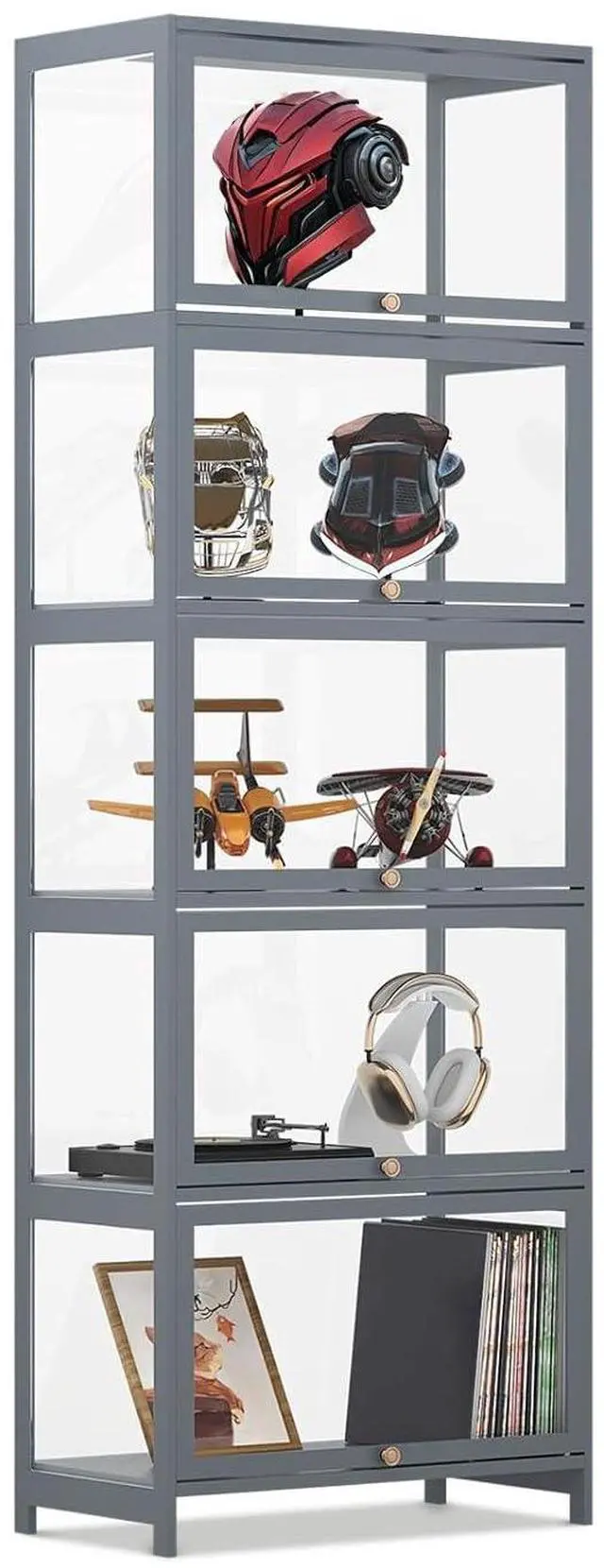 Main image of Curio Display Cabinet, 5 Tier Storage Shelves with Acrylic Glass Door, Free Standing Transparent Bamboo Display Case for Collection