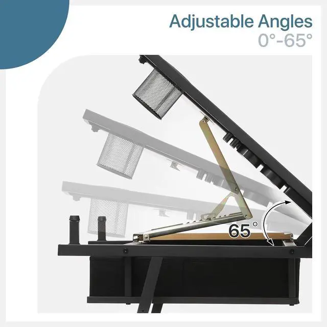 Alt view image 4 of 7 - Adjustable Tabletop Drafting Table Set, Height & Angle Adjustments (28"-36", 0°-65°), Durable Alloy Steel Frame, Drawing Table with 2 Drawers and Stool for Artists & Designers