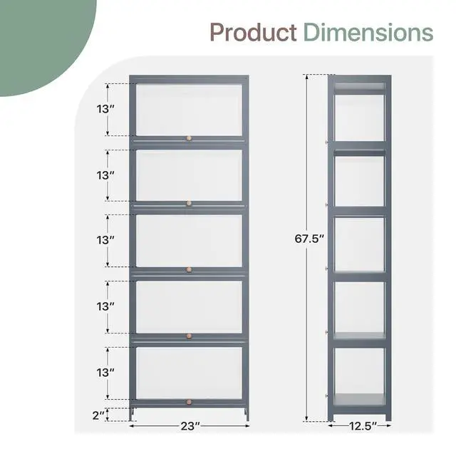 Alt view image 3 of 6 - Curio Display Cabinet, 5 Tier Storage Shelves with Acrylic Glass Door, Free Standing Transparent Bamboo Display Case for Collection