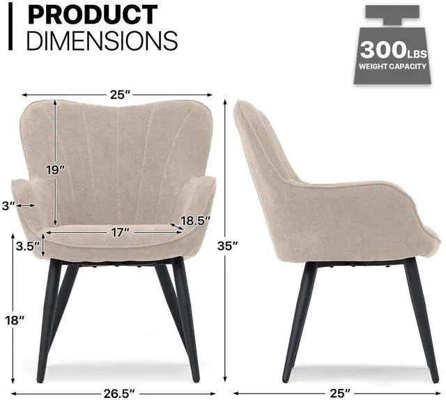 Alt view image 2 of 7 - Accent Chair, Elegant Modern Armchair, Upholstered Vanity Chair with Metal Legs and High Back, Comfy Reading Chair for Living Room Bedroom Office, Beige