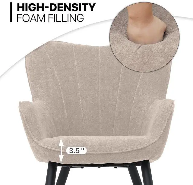 Alt view image 6 of 7 - Accent Chair, Elegant Modern Armchair, Upholstered Vanity Chair with Metal Legs and High Back, Comfy Reading Chair for Living Room Bedroom Office, Beige