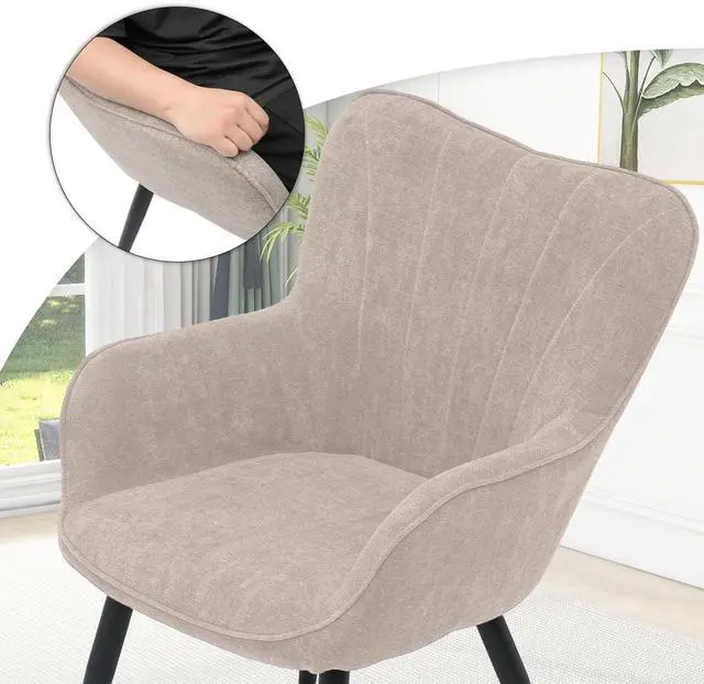Alt view image 7 of 7 - Accent Chair, Elegant Modern Armchair, Upholstered Vanity Chair with Metal Legs and High Back, Comfy Reading Chair for Living Room Bedroom Office, Beige