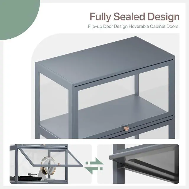 Alt view image 5 of 6 - Curio Display Cabinet, 4 Tier Storage Shelves with Acrylic Glass Door, Free Standing Transparent Bamboo Display Case for Collection