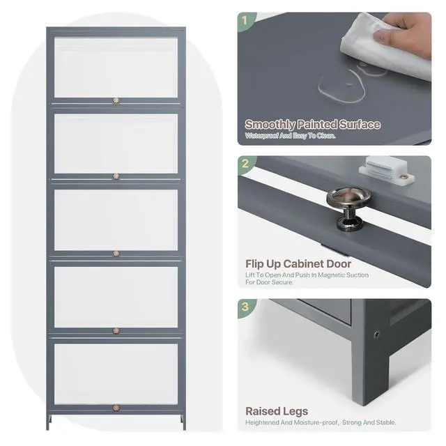 Alt view image 6 of 6 - Curio Display Cabinet, 4 Tier Storage Shelves with Acrylic Glass Door, Free Standing Transparent Bamboo Display Case for Collection