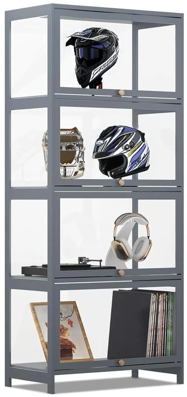 Main image of Curio Display Cabinet, 4 Tier Storage Shelves with Acrylic Glass Door, Free Standing Transparent Bamboo Display Case for Collection