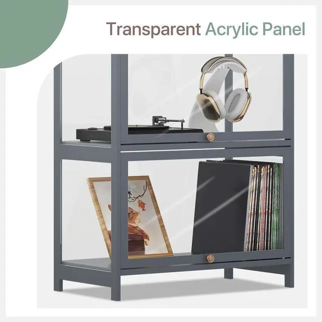 Alt view image 4 of 6 - Curio Display Cabinet, 4 Tier Storage Shelves with Acrylic Glass Door, Free Standing Transparent Bamboo Display Case for Collection
