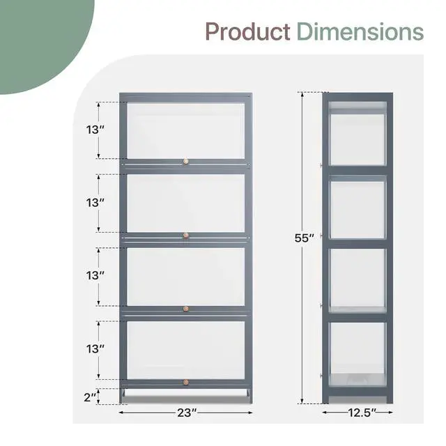 Alt view image 3 of 6 - Curio Display Cabinet, 4 Tier Storage Shelves with Acrylic Glass Door, Free Standing Transparent Bamboo Display Case for Collection