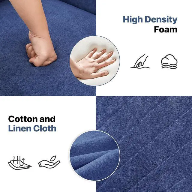 Alt view image 5 of 7 - 75 Inch Convertible Couch Sofa Bed, Reclining Futon Sleeper with Cloud Cushion & Ergonomics Armrest, 3 Seater Upholstered Couch, Comfy Reclining Sofa Bed for Living Room, Bedroom, Navy Blue